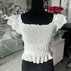 Aqua white lace top